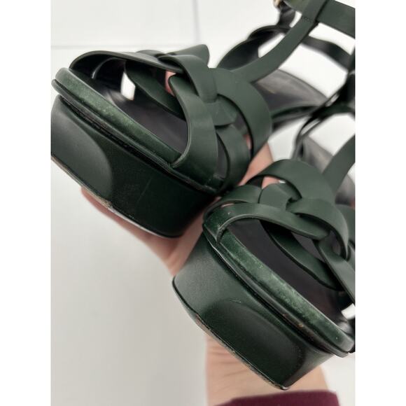 YSL Yves Saint Laurent Tribute 75 Platform Sandal Heels Dark Green Size 38 / 8 - Picture 11 of 16